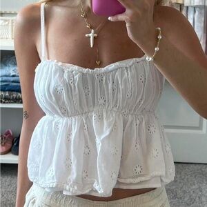 Hollister eyelet baby doll white spaghetti strap tank top embroidery